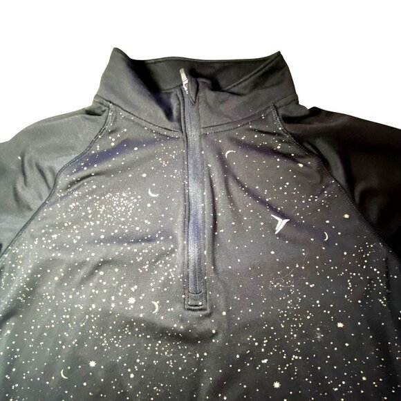 Active Go-Dry Quarter-Zip Top Black Starry Print Lightweight Breathable Stretchy - Picture 2 of 4